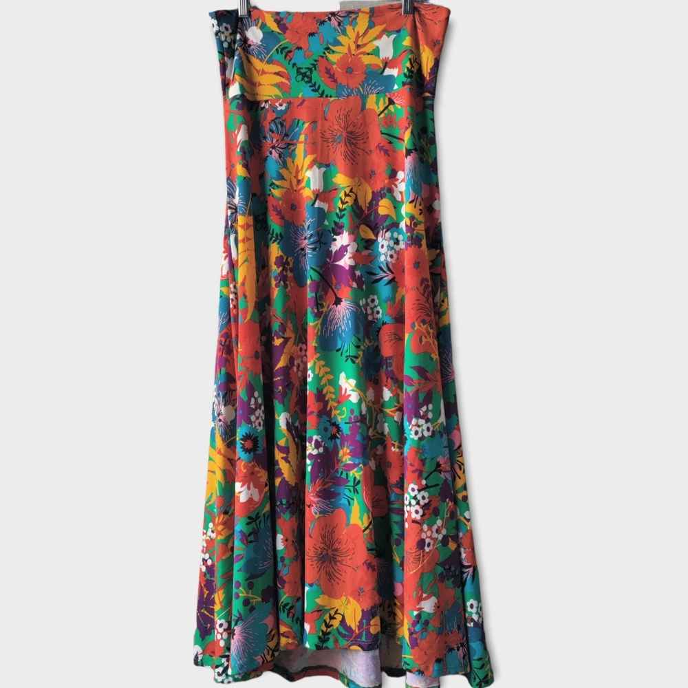 LuLaRoe - Multicolored A-line Coral Orange Maxi Skirt - Sz L (14-16)